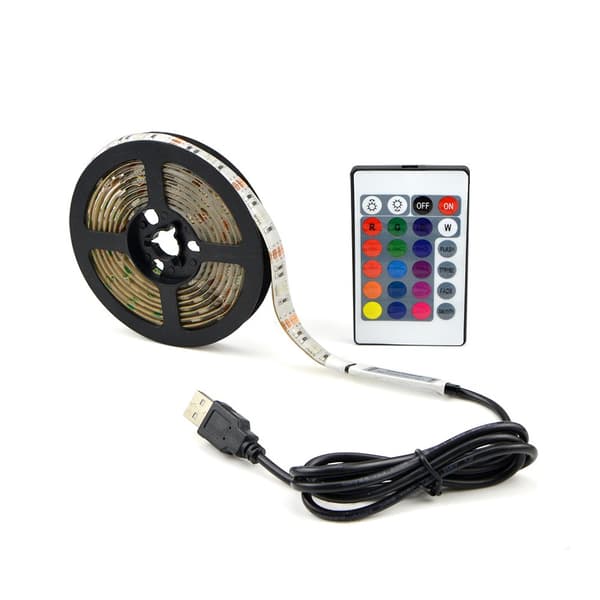LED Farverig Lysstrimmel USB Farve Baggrundslysstrimmel (2 Meter + Controller + 24 Taster Fjernbetjening)