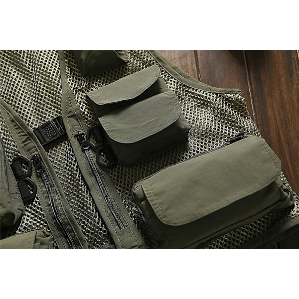 Kesä Ulkoilma Miesten Ja Naisten Mesh Cargo Liivi Monitaskullinen Toiminnallinen Valokuvausliivi Kalastus Hevosen Kiinnitysliivi Ohut Military green XL
