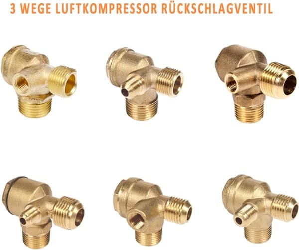 3-vägs backventil för direkt luftkompressor (hane, 1,27 cm x 0,95 cm x 0,3 cm)