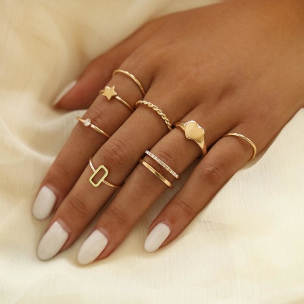 8 stk Fingerringer Femtakkede Stjerner Rhinestones Smykker Galvanisering Geometrisk Ring Bursdagsgaver Golden