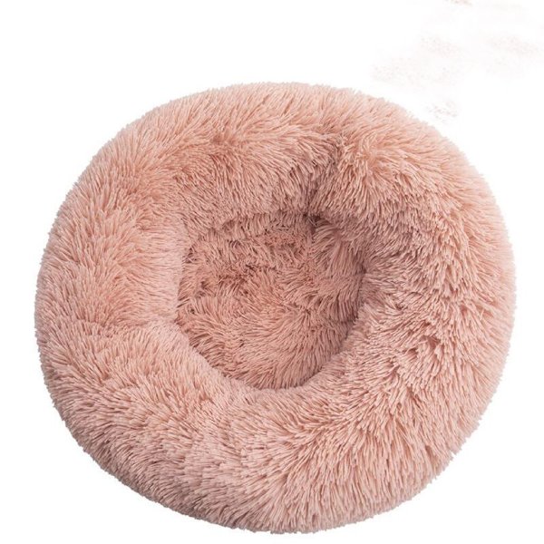 Hundkoja, Rund Plyschkoja, Vintervarm Hundbäddmatta, Hundmatta, Husdjurstillbehör, Djurbädd (Rosa Läder Diameter 50CM)