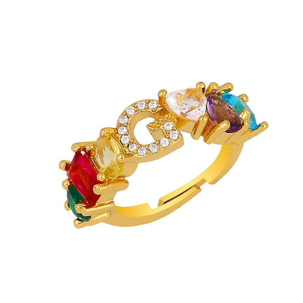 Ring Vintage Zirkon Färgglad Bokstav Mode Smycken Ac9362 G