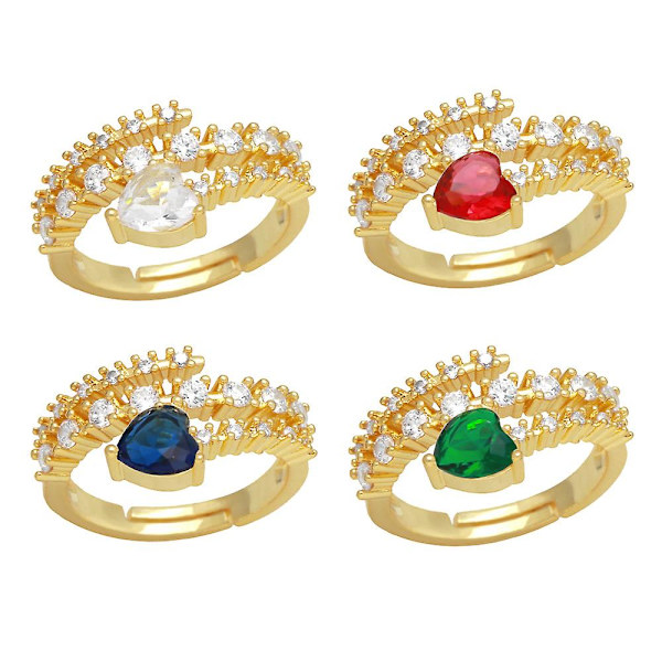 Ring Vintage Zirkon Hjärta Stud Mode Smycken Ac10818 Red