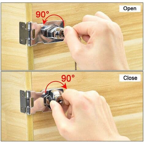 Sæt med 2 hasper af zinklegering, hasp med nøgle og skruehasp (92mm, sort)