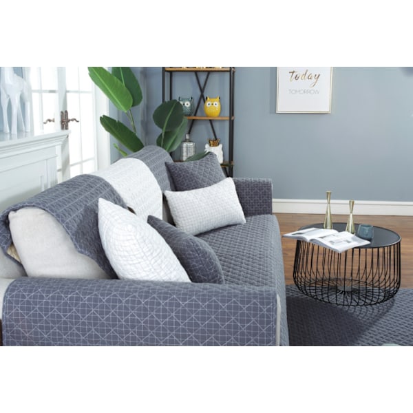 Moderne og enkel vævet vasket bomulds sofa pude, stof anti-slip læder sofa betræk pude (Grå ternet, 70*70CM)