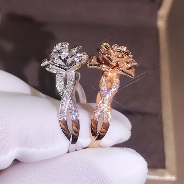 Kvinnor Ring Rose Rhinestones Smycken Lätt mode Utseende Finger Ring För Bröllop Rose Gold US 11
