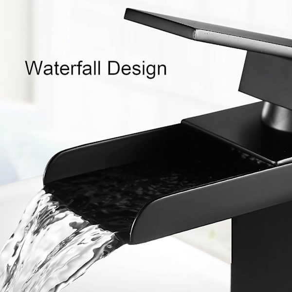 Badrumsblandare Svart Vattenfall Badrumsblandare Rektangulär Enhåls Keramisk Patron Varm Kallt Justerbar Kvadratisk Blandare Kran För Handfat Handfat Rostfritt
