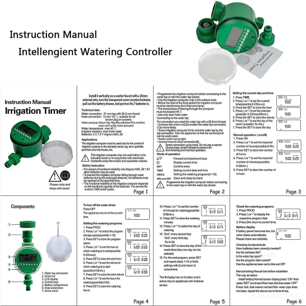 Vannspreder, automatisk vanningskontroll for utendørs bruk, elektronisk slangetimer, flere programmer for hage, drivhus, grønnsaksplanter og plener