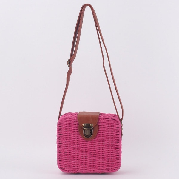 Sommerstrand-Halmpose til Kvinder Lille Halm Crossbody Skulderhåndtaske Håndvævet Rattan Clutch Pung A916-1108 Red