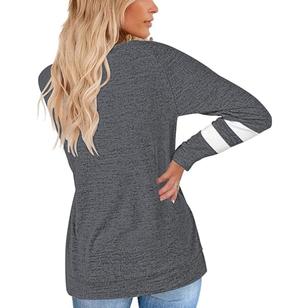 Mörkgrå S hoodie patchwork T-shirt lös topp Dark grey S