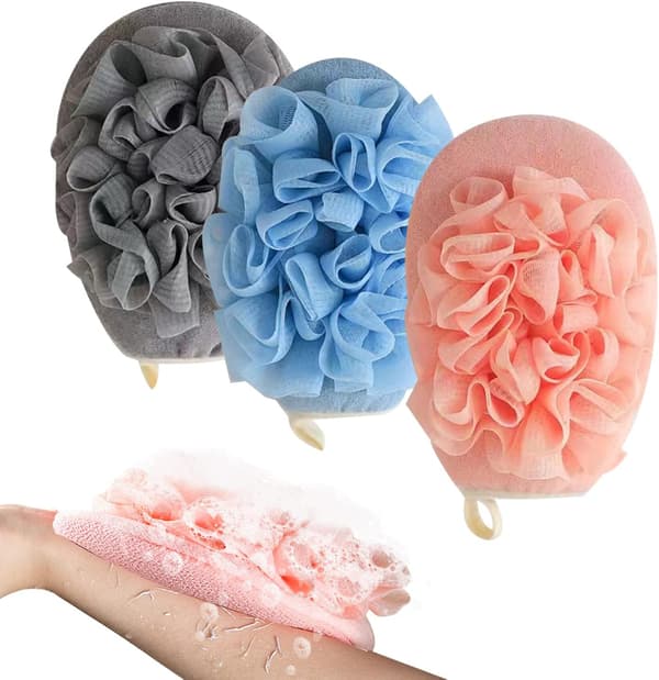 3-pack dubbelsidiga exfolierande handskar, exfolierande kroppsvante