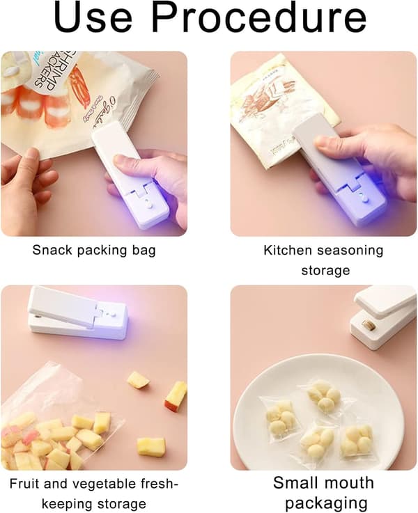 1 stycke (Vit) Mini Påsförslutare för Försegling av Plast 2 i 1