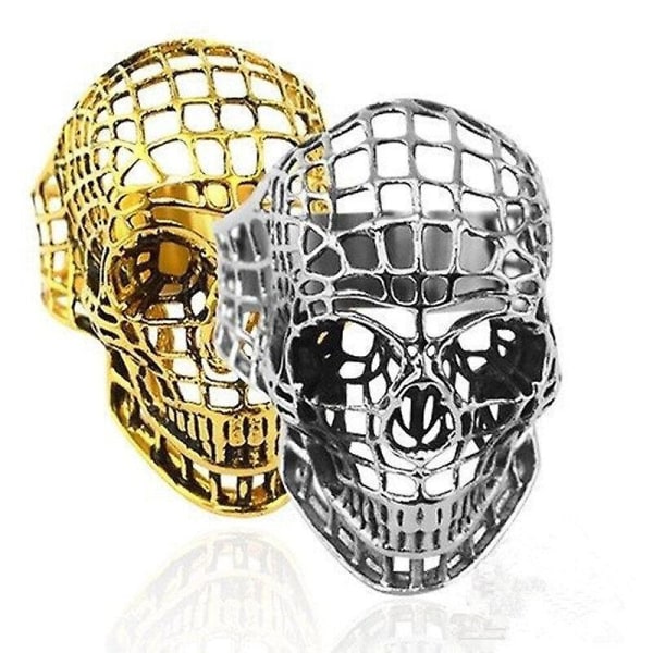 Fashion Punk Hollow Out Skull Ring För Män Trend Hip Hop Rock Halloween Fest Street Smycken Present Gold