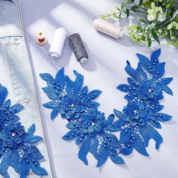 2 st 3D Spetsapplikationer, Blå Sy på Broderi Spets
