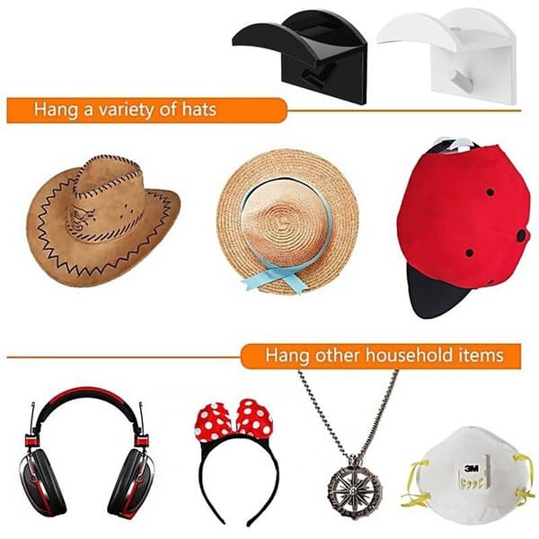 10-pakks Adhesjons Baseball Cap Hat Stativ, Veggkroker, Hat Stativ