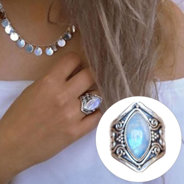 Kvinne Ring Vintage Glatt Oval Stein Skinnende Utsøkt Legering Finger Ring For Daglig Bruk US 10