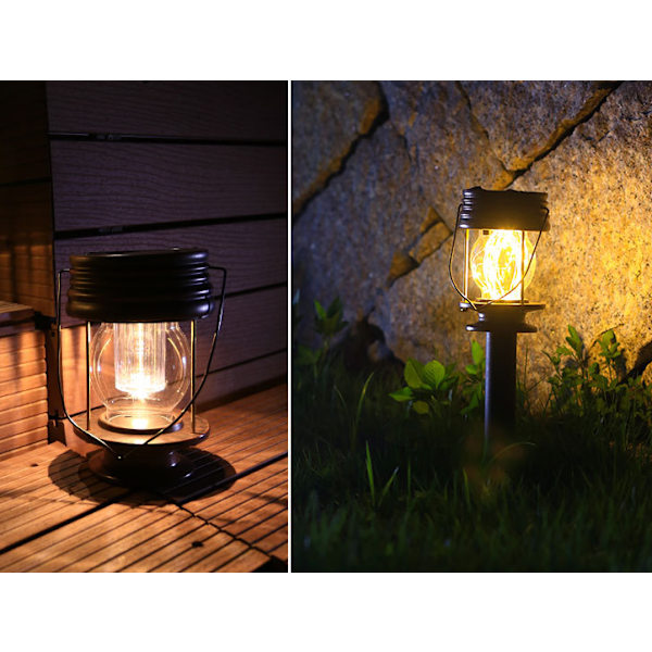 Sollampa, trädgård utomhus dekoration vattentät, mörk, automatisk induktion retro LED-lampa (handhållen hängande modell, stjärnvarm ljus),
