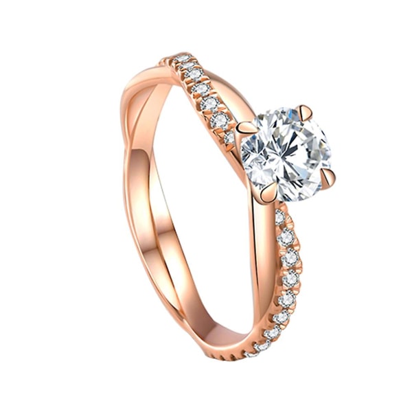 Kvinners Rundt Rhinestone Inlagt Twist Finger Ring Bryllup Forlovelse Smykker Gave Rose Gold US 10