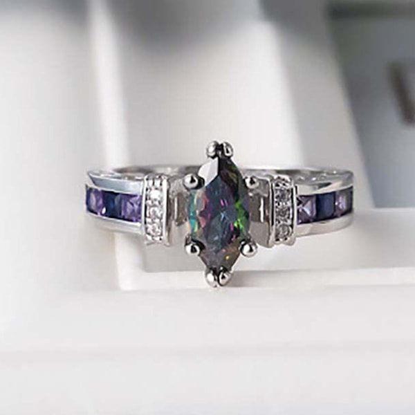 Trendig ring för kvinnor, färgglad kubisk zirkonia, inte lätt att bryta, lyxig modeaccessoar för bankett US 9