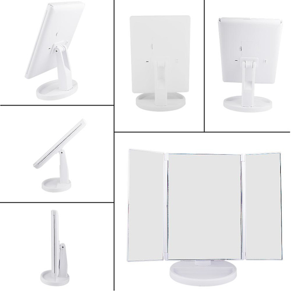 Valaistu meikkpeili 21 LED-valolla, meikkipöytäpeili 3x/2x/1x suurennuksella ja kosketusnäytöllä, kosmeettinen kolmiosainen pöytäpeili silmän suurentamiseen