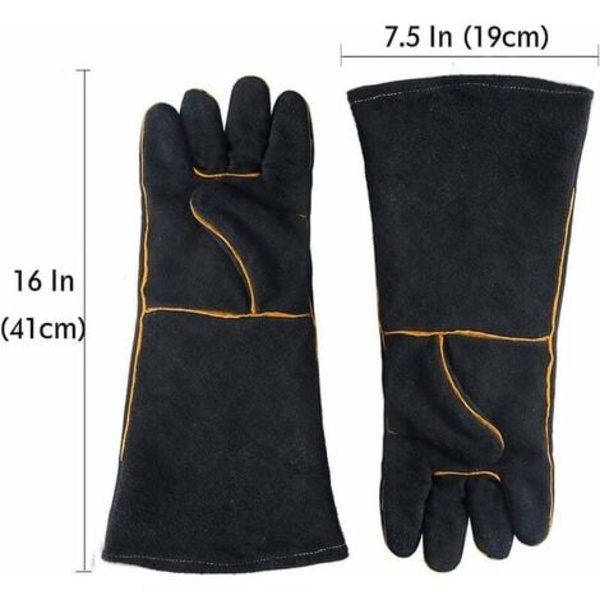 Ugnshandskar, lädergrillhandskar, 16 tum (41 cm) universella värmebeständiga ugnshandskar, perfekta för grill BBQ kök