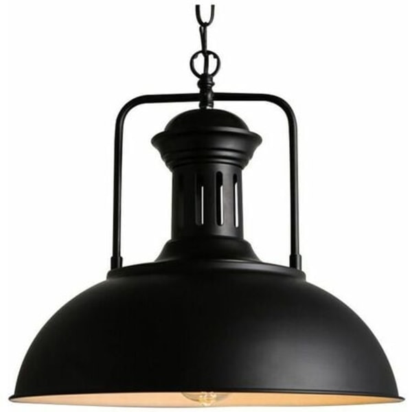 Industriel belysning Antik metal vedhæng lysekrone skygge lysende UFO lys loftslampe (sort hvid, 33CM) - Sort