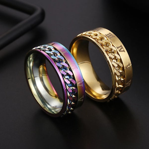 Unisex Mode Titanium Stål Romerska Siffror Vridkedja Ring Fest Smycken Present Black US 7
