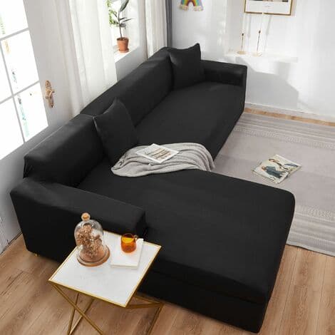 Ensfarget vanntett sofaovertrekk, stretchstoff, svart, 145-185 cm