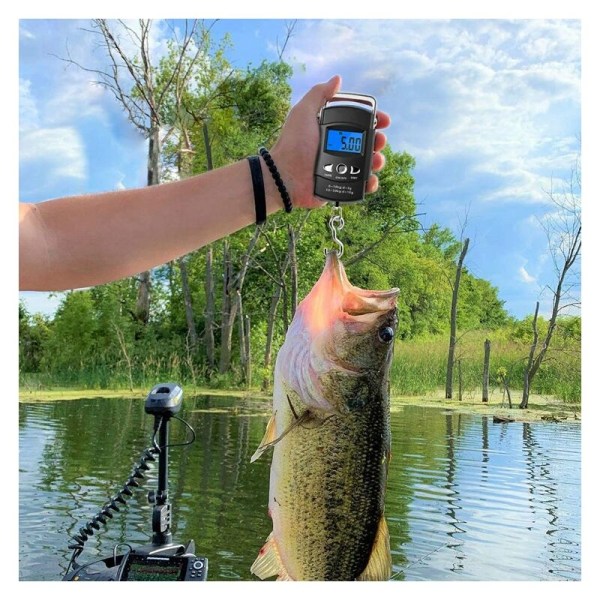 Fishing Scale (50kg) Portable Luggage Scale Electronic Hook with LCD Display and Tape Measure.