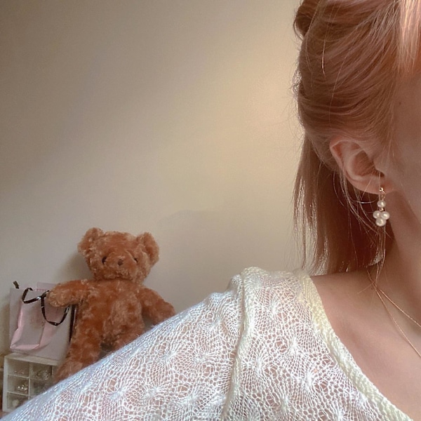 Ørering Perle Blomst Stud Piger Mode Smykker Ac3743