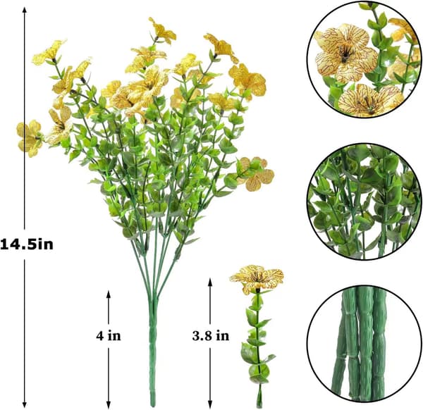 4 stk 7-greinet eukalyptus fiolett simulert blomsterbukett