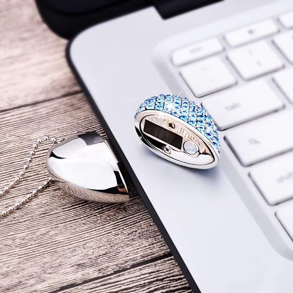 Hjärtformat USB-minne (8GB blå diamant hjärta),