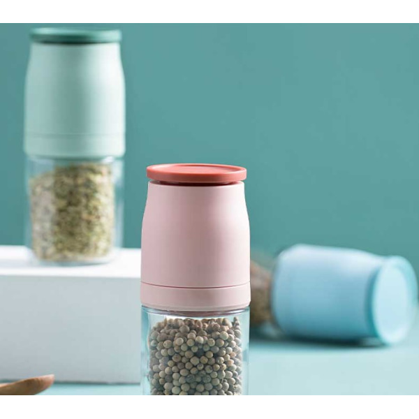 Pepparkvarn nymalet havssalt och manuell glaspeppar pulver (100ML rosa kort),