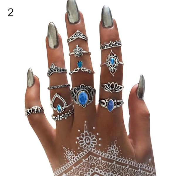 11/13/15 st Stackbara Knogringar med Snidade Blommor, Legering, Bohemia, Svarta Falska Ädelstenar, Fingerringar, Smycken, Tillbehör 1