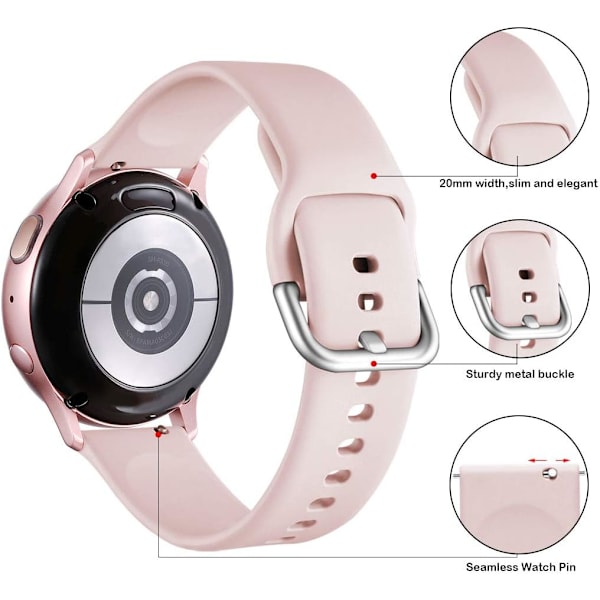 Rem til Samsung Galaxy Watch Active / Active2 40mm / 44mm, 20mm bløde silikone-erstatningsremme