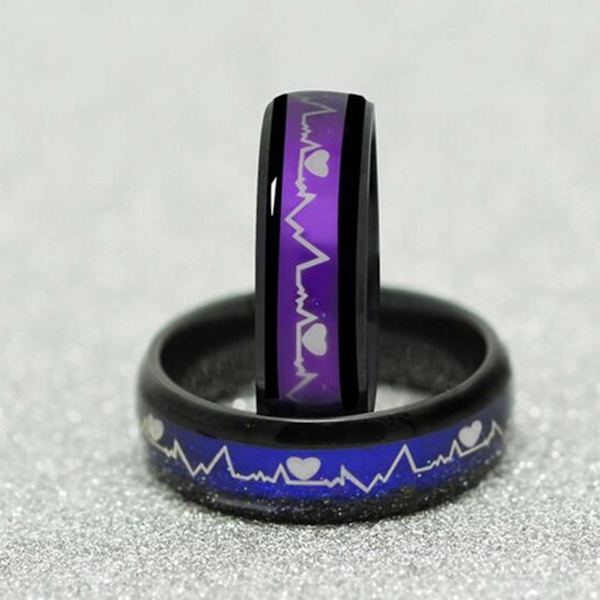 Snygg Ring i Rostfritt Stål med Tryckt Mönster - Unisex Rund Parring för Dejting US 10 Mens