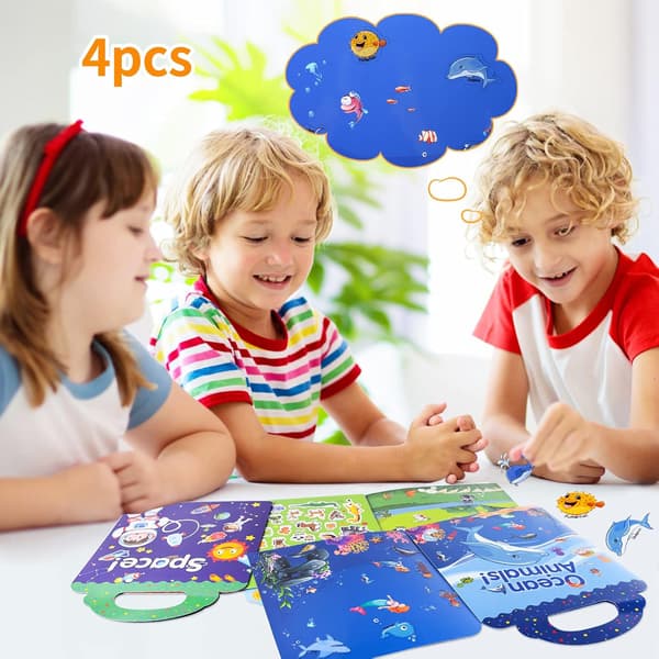 Stickerbok, 4-pack återanvändbara stickerböcker för barn, Hav