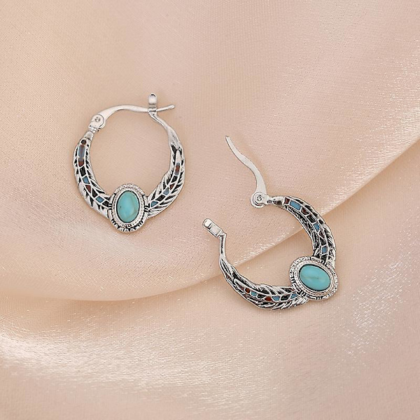 Etniska Hängande Örhängen Afro Boho Stil Handgjorda Örhängen med Sten Dekoration Retro Metall Örhängen Present