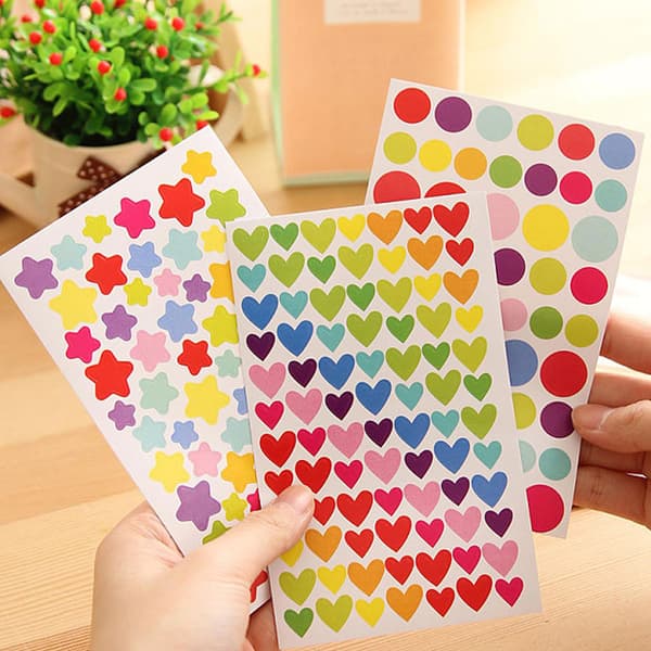 18 Ark Stickers, Børne Stickers Hjerteformede Stjerner