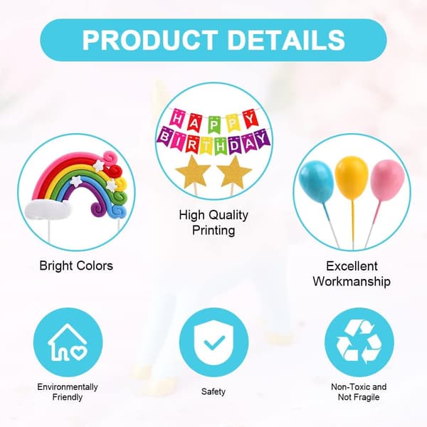 Kagepynt, 3D Regnbue Ballon Cupcake Toppers, Cupcake