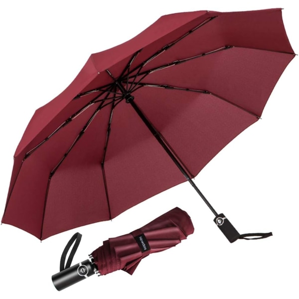 Pocket Paraply Vindtätt Paraply Stormproof Auto Öppen-Stäng Vattenavvisande Nylon Paraply Litet Lätt Kompakt 10 Ribbar Rese Golf Paraply wi