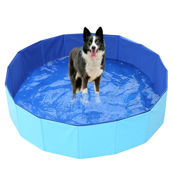 Husdjurspool, hundpool, badkar med sandlåda för katter, hopfällbar pool kimchi simbassäng (blå 50x8cm)