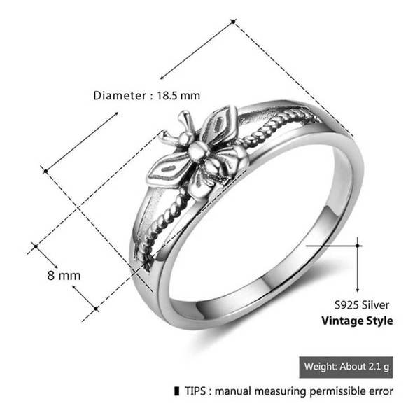 Naisten hopeapinnoitettu ontto perhonen ohut sormus sormus juhla koru lahja US 10