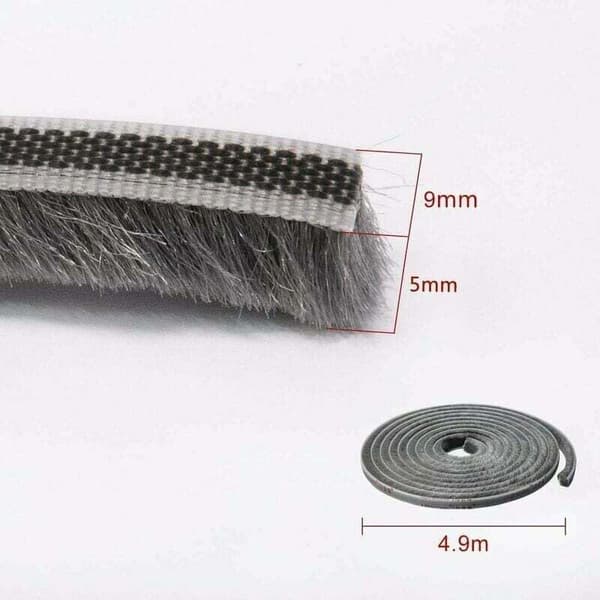 Klæbemiddel til skydedørsgarderobe, isolerende mod kulde og støv, længde 10m x 5mm x 9mm, grå farve.