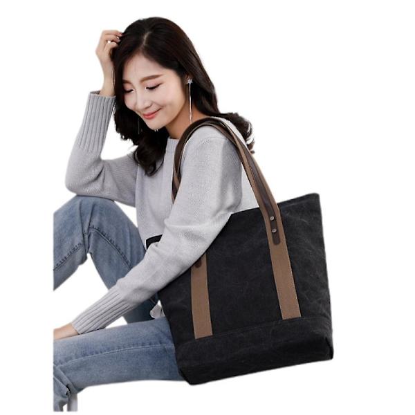 Dametasker i Canvas Skuldertaske Retro Casual Håndtasker Arbejdstaske Tote Punge A916-354 black