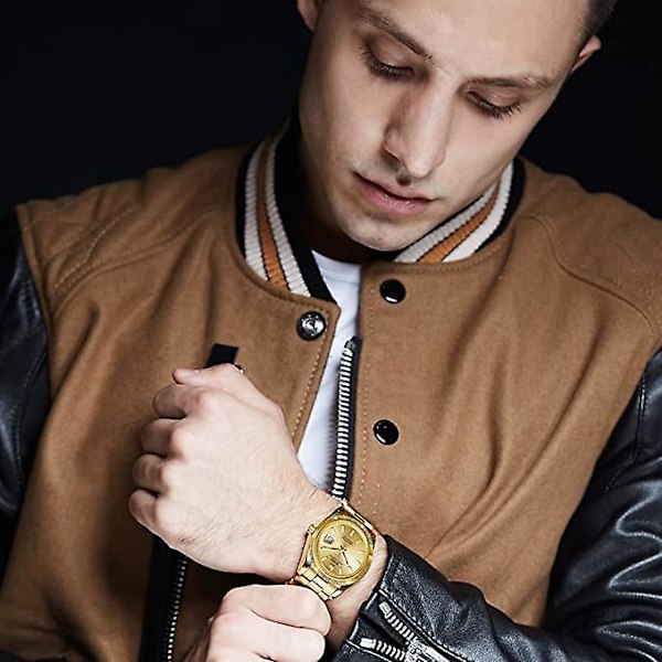 Kvartsur med datovisning, krystal, lysende og rustfrit stål armbånd