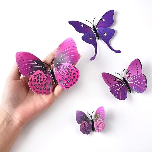 2 sarjaa purppuraisia 3D-simulaatioperhosseinätarroja, 3D