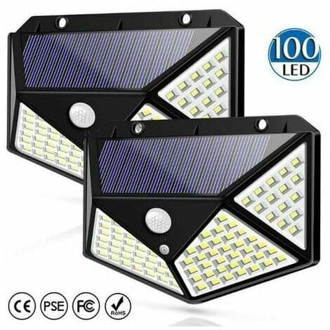 Set med 2 solcelleddrevne flomlys med bevegelsessensor 100LED Firsidig lys solcellevegglys