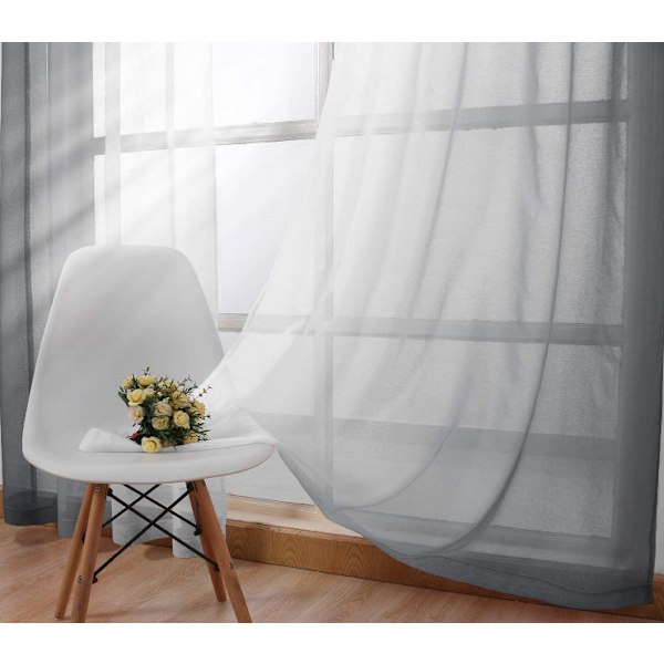 Gardiner med gradienteffekt i transparent tyll (grå, 132*214cm, med hål)