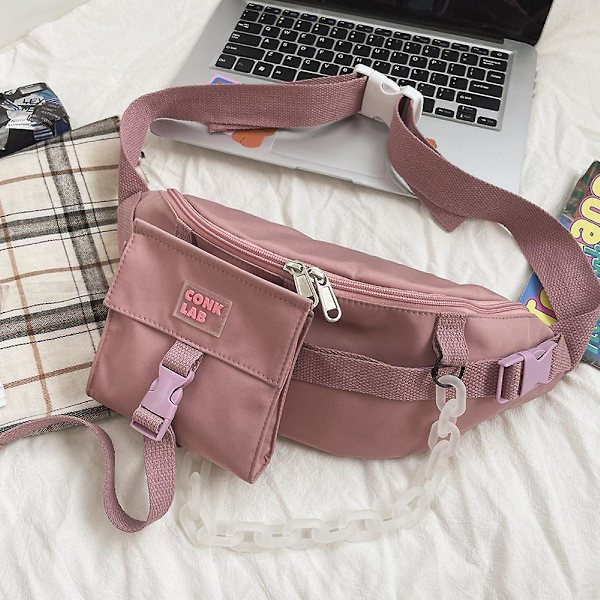 Enkel axelväsk, college-stil för kvinnor, mjuk tjej, student, nylon midjeväska A916-980 Pink